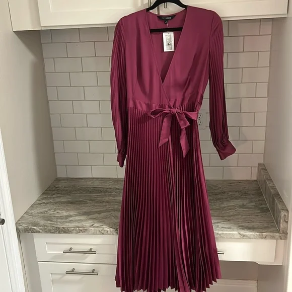 intermix pink dress Delfine One-Shoulder Plisse' Midi Dress